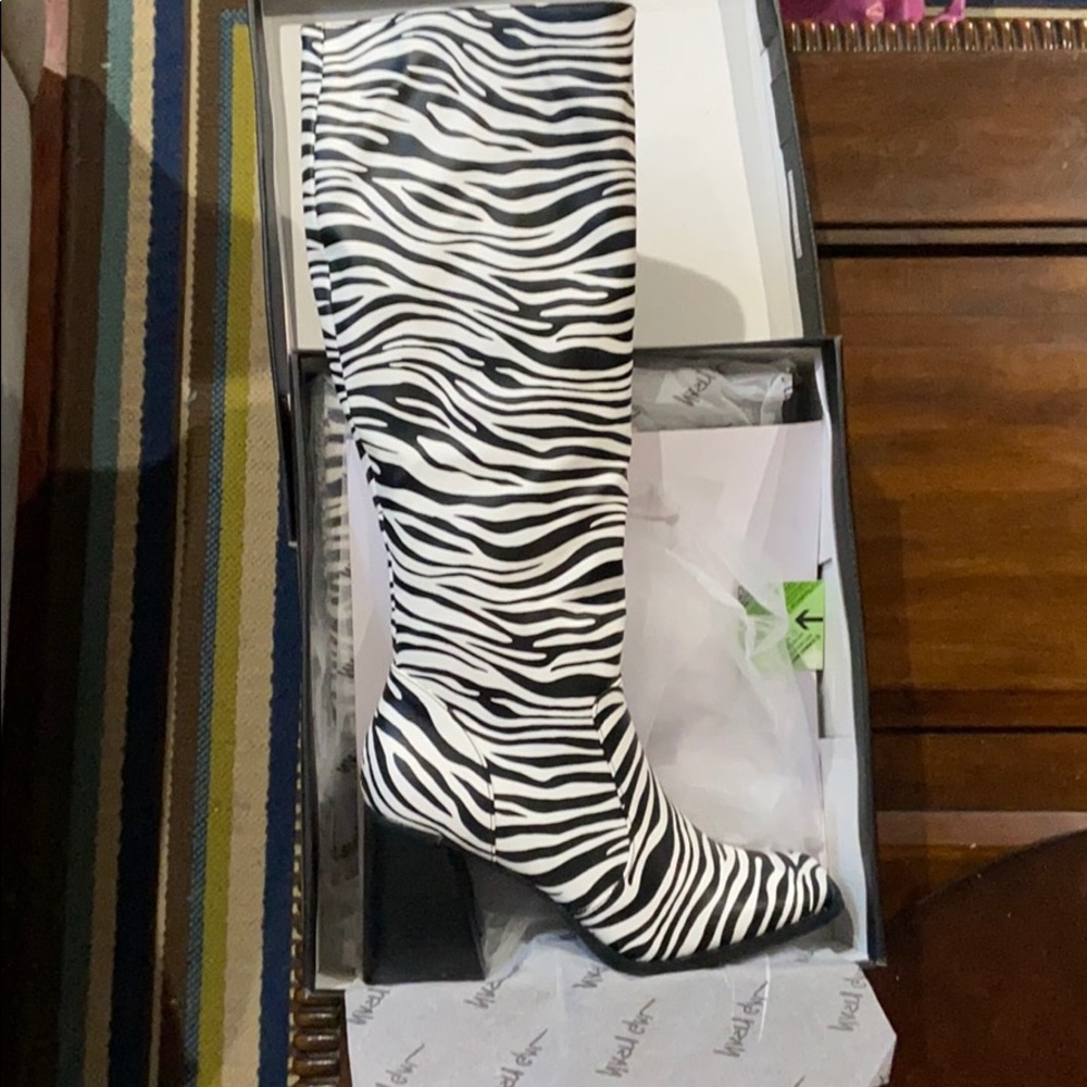 Zebra Faux Leather Knee High Boots